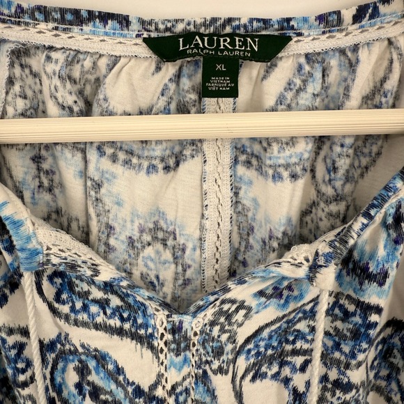 Lauren Ralph Lauren Women's Blue Paisley Print Long Sleeve Peasant Blouse XL - Picture 4 of 5